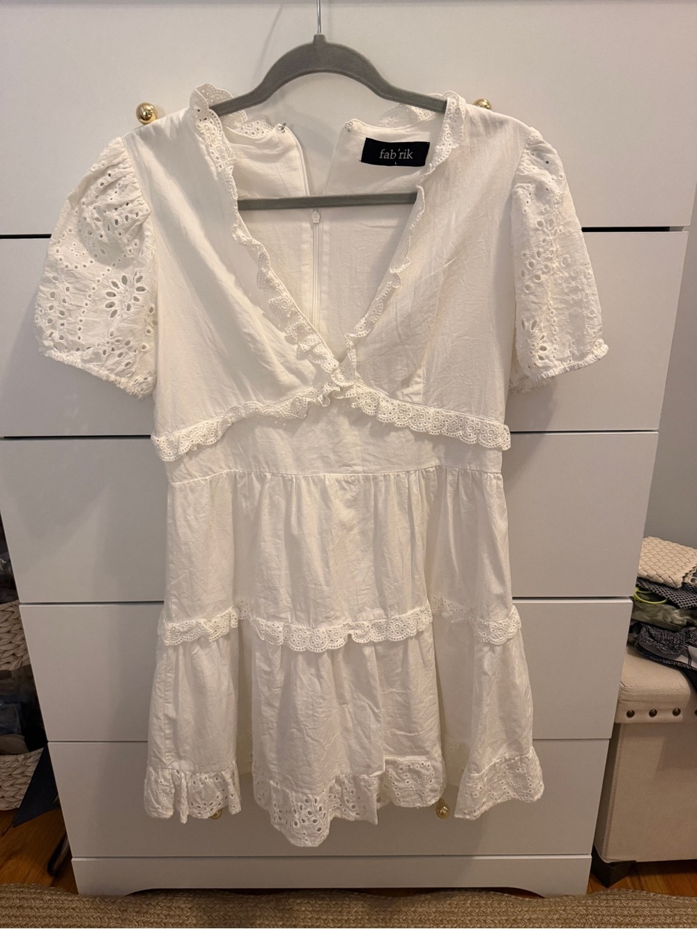 fab'rik White Lace-Trim V-Neck Top